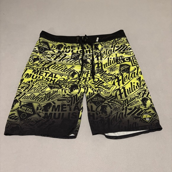 Metal Mulisha Other - Metal Mulisha Mens Board Shorts Size 38 Lime Green Black Graphic Fade Motocross